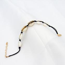 China Women Beaded Gemstone Bracelet Black Rope White Shell 21mm Long for sale
