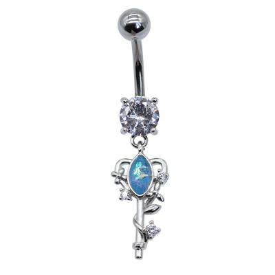 China Blue Opal Gem Body Piercing Jewelry 14ga 316 Stainless Steel Key Shape for sale