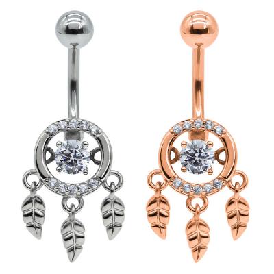China Diamond Dream Catcher Body Piercings Jewellery Surgical Steel Belly Bar 10mm for sale