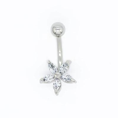 China Shiny Zircons belly button piercing flower 316 stainless steel OEM ODM for sale