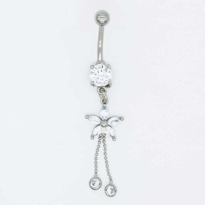 China 12mm Tassel Silver Belly Button Piercing Round Diamond 316 Stainless Steel Body Jewelry for sale