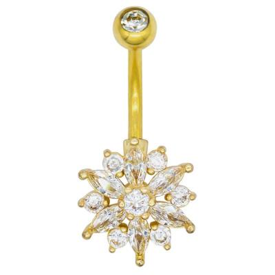 China Gold Body Piercings Jewellery Flower Dangle Belly Button Piercing 12mm for sale