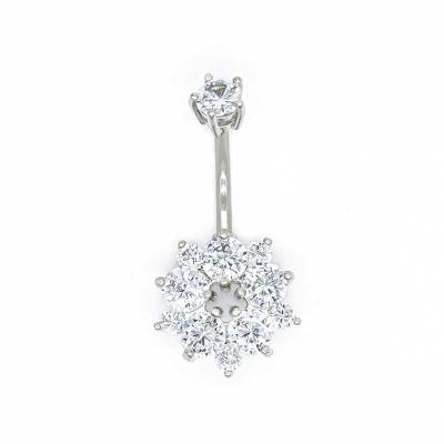 China Clear Zircons Round Surgical Steel Belly Button Rings 12mm Flower Belly Bar for sale