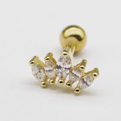 China 1.2mm 16G Gold Cartilage Stud 316 Stainless Steel Industrial Ear Piercing for sale