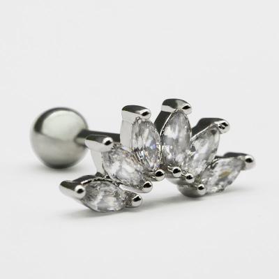 China 6 Pieces Marquise Stones Piercing Earrings Studs 316 Stainless Steel 1.2mm 16G for sale