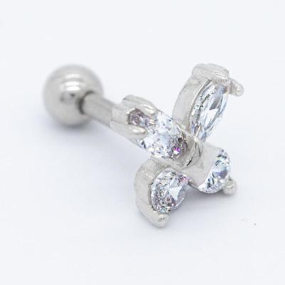 China Shinny Zircon Gems 6mm Cartilage Stud Earrings 16G Silver Flower Ear Stud for sale