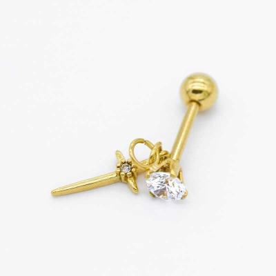 China Clear Cz Gems Gold Ear Studs Helix Piercing Earrings 16G With Cross Dangle for sale