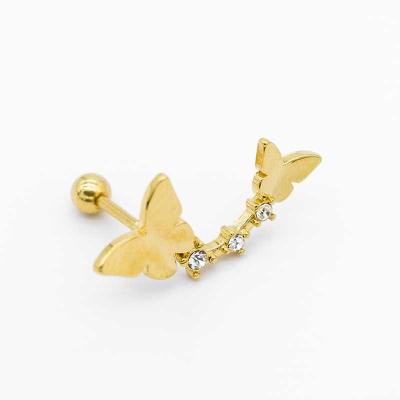 China Crystal double gold butterfly earrings studs 316 Stainless steel 8mm for sale