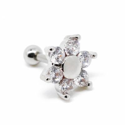 China Silver Flower Cartilage Earring 316 Stainless Steel Ear Stud 16G 8mm for sale