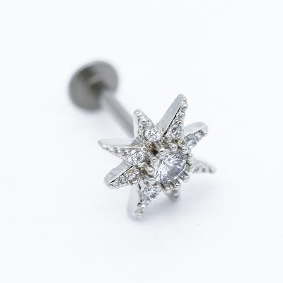 China Flower Top 16G Labret Piercing Jewelry 8mm Clear Gems 316 Stainless Steel Bar for sale