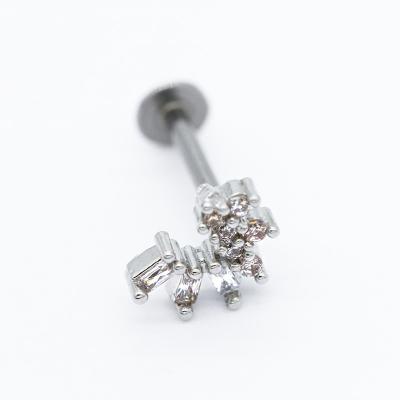 China Clear Zircon Gems Labret Piercings Jewelry 16G 8mm Labret Stud Earring for sale