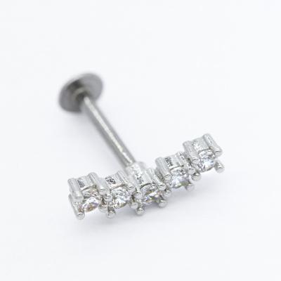 China 316L Surgical Steel Body Jewelry 5pcs Zircon Stones Labret Stud Earrings for sale
