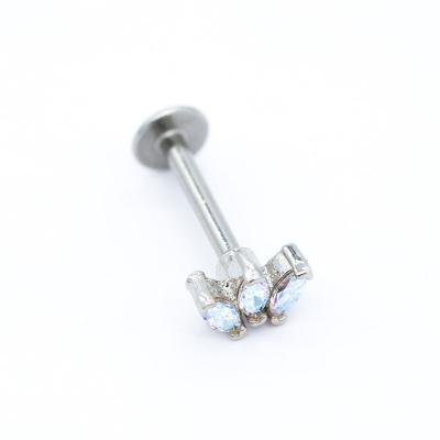 China 316 Stainless Steel Labret Piercing Jewelry 16G 8mm Long Bar Opal Labret Stud for sale