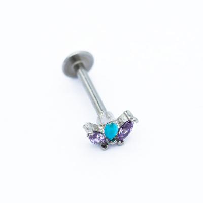 China 4mm Flat Back Labret Piercing Jewelry Blue Marquise Gems OEM ODM for sale