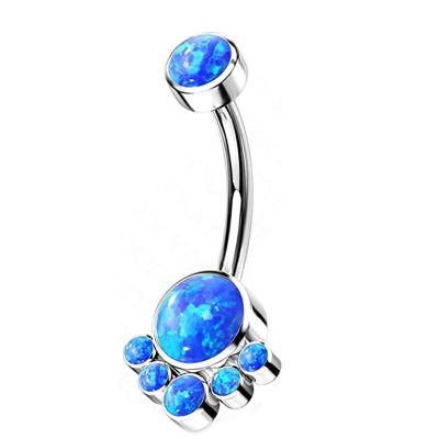 China 10mm 14G Titanium Piercing Jewelry Blue Synthetic Opal Stone for sale