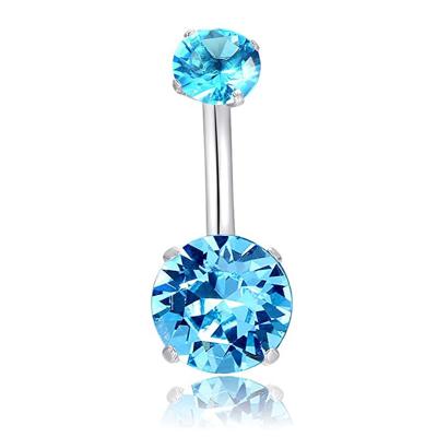 China Double Blue Zircon Stones 14G Titanium Piercing Jewelry Opal Navel Ring for sale