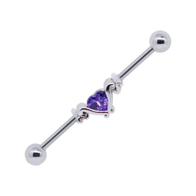 China 316 Stainless Steel Cute Industrial Piercing Jewelry 14G Purple Heart Zircon Stone for sale