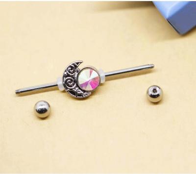 China AB Crystal Gem Real Industrial Piercing Jewelry Externally Threaded 14G 38mm for sale