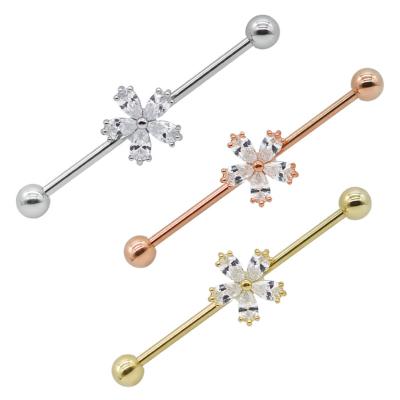 China 38mm 14G Industrial Piercing Jewelry Surgical Steel Rose Gold AB Crystal Gem for sale
