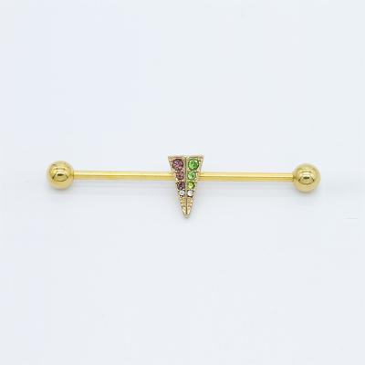 China 38mm Cool Industrial Piercing Jewelry Gold Colorful Crystal Gems Pyramid for sale