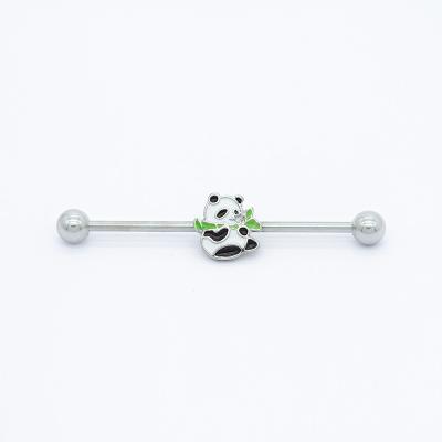 China Cute Enamel Panda Industrial Bar Piercing Jewelry 316 Stainless Steel 38mm for sale