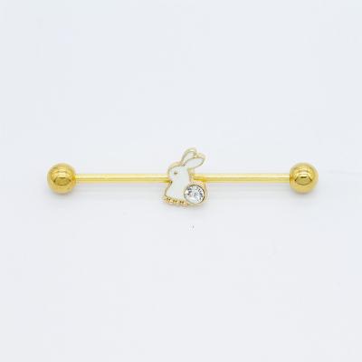 China Gold Plated Cute Industrial Piercing Earrings Crystal Rabbit Pendant 38mm for sale
