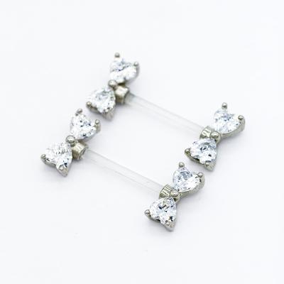 China Clear Acrylic Bar Silver Nipple Piercing Jewelry Heart Zircon 14G 1.6mm for sale