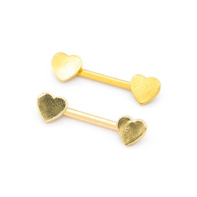 China Smooth Surface Gold Nipple Piercings Jewelry Heart End 14G 1.6mm for sale