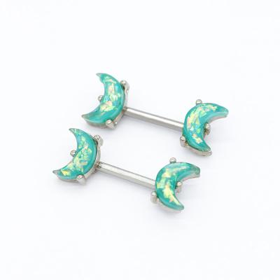 China 14G 1.6mm Double Nipple Piercing Jewelry Blue Green Dichroic Moon End for sale