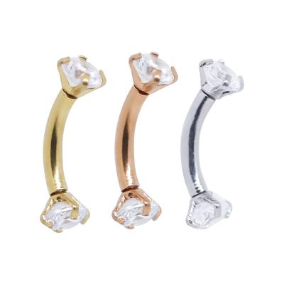 China Double Zircon Gems Men'S Eyebrow Piercing Jewelry Gold 16G 6mm for sale