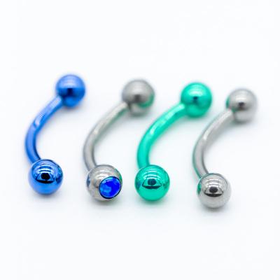 China Blue Crystal Gem Eyebrow Barbell Piercing Jewelry 316L Stainless Steel 8mm for sale