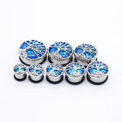 China 13mm Ear Plugs Tunnels Body Jewelry Blue Dichroic Life Tree 304 Stainless Steel for sale