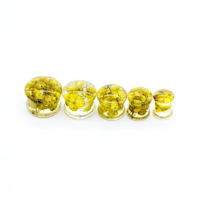 中国 13mmの黄色い花の耳せんはアクリルの正確に測られた耳の宝石類にトンネルを掘る 販売のため