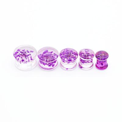 China Acrylic Ear Plug Tunnels Jewelry 25mm Purple Dried Flower Inside for sale