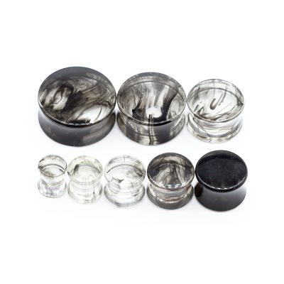 China Black Clear Marble Ear Plug Tunnels 10mm Acrylic Earring Piercing 2G for sale