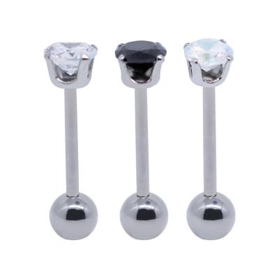 China Round Zircon Stones Tongue Piercing Jewelry 14G 316 Stainless Steel for sale