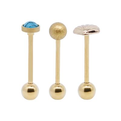 China Blue Turquoise Stone Swallowing Tongue Ring Barbell Golden 16mm for sale