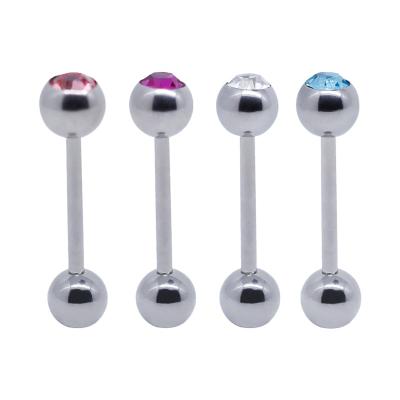 China Crystal Gems Horizontal Tongue Piercing Jewelry 14 Gauge 1.6mm for sale