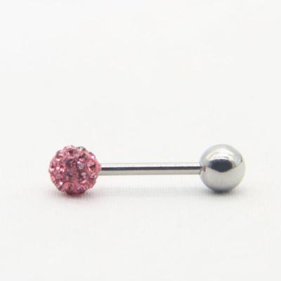China Exposy Gems Ball 14mm Long Tongue Ring Bars 14 Gauge 316 Stainless Steel for sale