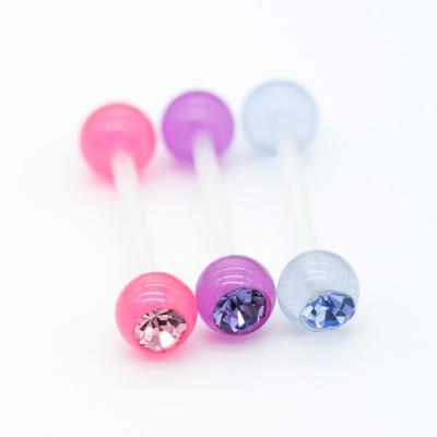 China 3 Pieces Crystal Gems Plastic Barbell Tongue Piercing Hypoallergenic 14G for sale