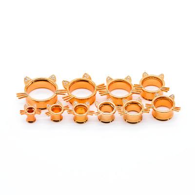 China Cute Cat Style Piercing Tunnel Plug Earrings Rose Gold Plated 5mm for sale