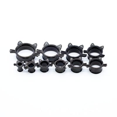 China Black Stainless Steel Ear Tunnel Piercing Jewelry Crystal Gems Cat Flesh OEM ODM for sale