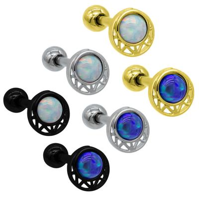 China Earring Cartilage Daith Piercing Jewelry Hollow Moon Shaped Inlaid With Opal Gem for sale