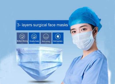 China 3-Layer masks Anti-bacteria and Dust Breathable Disposable Mouth Blue Face mask Soft Lining and Earloops for sale