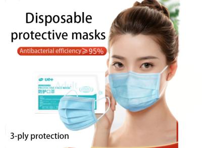 China 3-Ply Disposable Mouth Mask Non-woven fabrice melting spray cloth in the middle Face Mask Unisex Anti Bacteria for sale