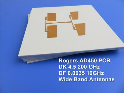 Chine Carte PCB à haute fréquence de Rogers AD450 établie sur le substrat de 10mil 0.254mm avec de l'or d'immersion pour les antennes larges de bande. à vendre