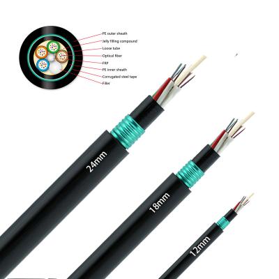 China GYFTY53 Direct Burial Span 100m 12 60 72 144 Cores Armored 12mm 18mm 24mm Fiber Optic Cable for sale