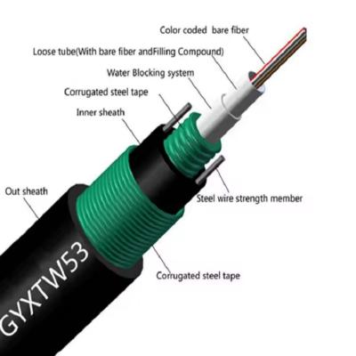 China outdoor direct burial 2 4 6 12 24 core optical fiber cable GYXTW53 SM G.657A1 G652D Armored Fiber Optic Cable Price for sale