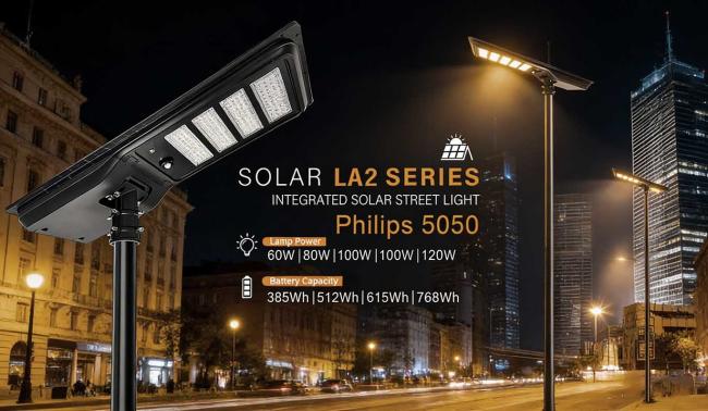 Flux Sensor Module LA2-120W All In One Solar Street Lights 240lm/W LiFePO4 Battery 768Wh 3 ...