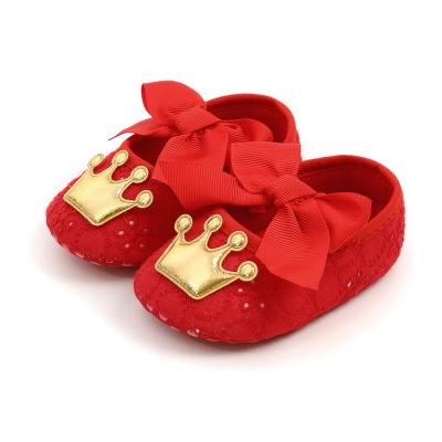 China Cute cheap Cotton fabric crown bowknot mary jane party princess dress baby girl shoes for sale